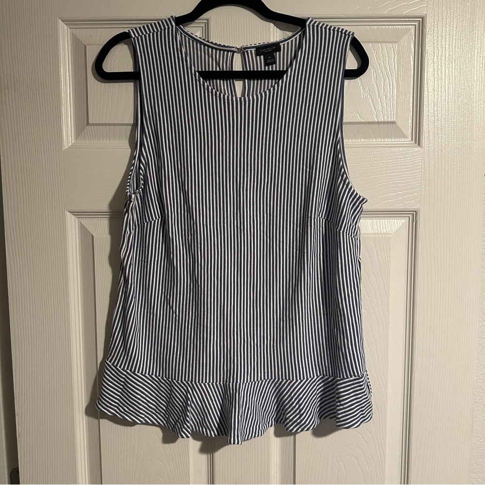 Ann Taylor Blue and White Striped Blouse